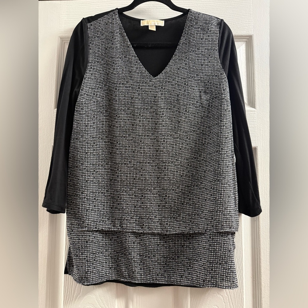 Michael Kors Mixed Media Layered-Hem Top Size Small